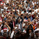 Demonstrators chant slogans while flashing the Oromo protest gesture during celebrations for Irreecha, the thanksgiving festival of the Oromo people, in Bishoftu town, Oromia region, Ethiopia, October 1, 2017.